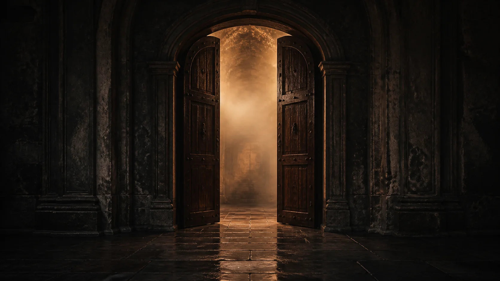 Hacienda door opening into warm light
